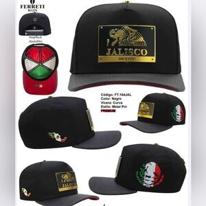 Black Jalisco Mexico Snapback Hat with Gold Metal Pin